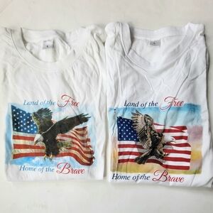 White Patriotic T-Shirts with Eagle and Flag Unisex 2 NWOT
